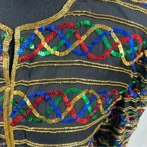 Laurence Kazar Silk Jacket Vintage 90s Party Sequin Petite Small - Picture 3 of 7